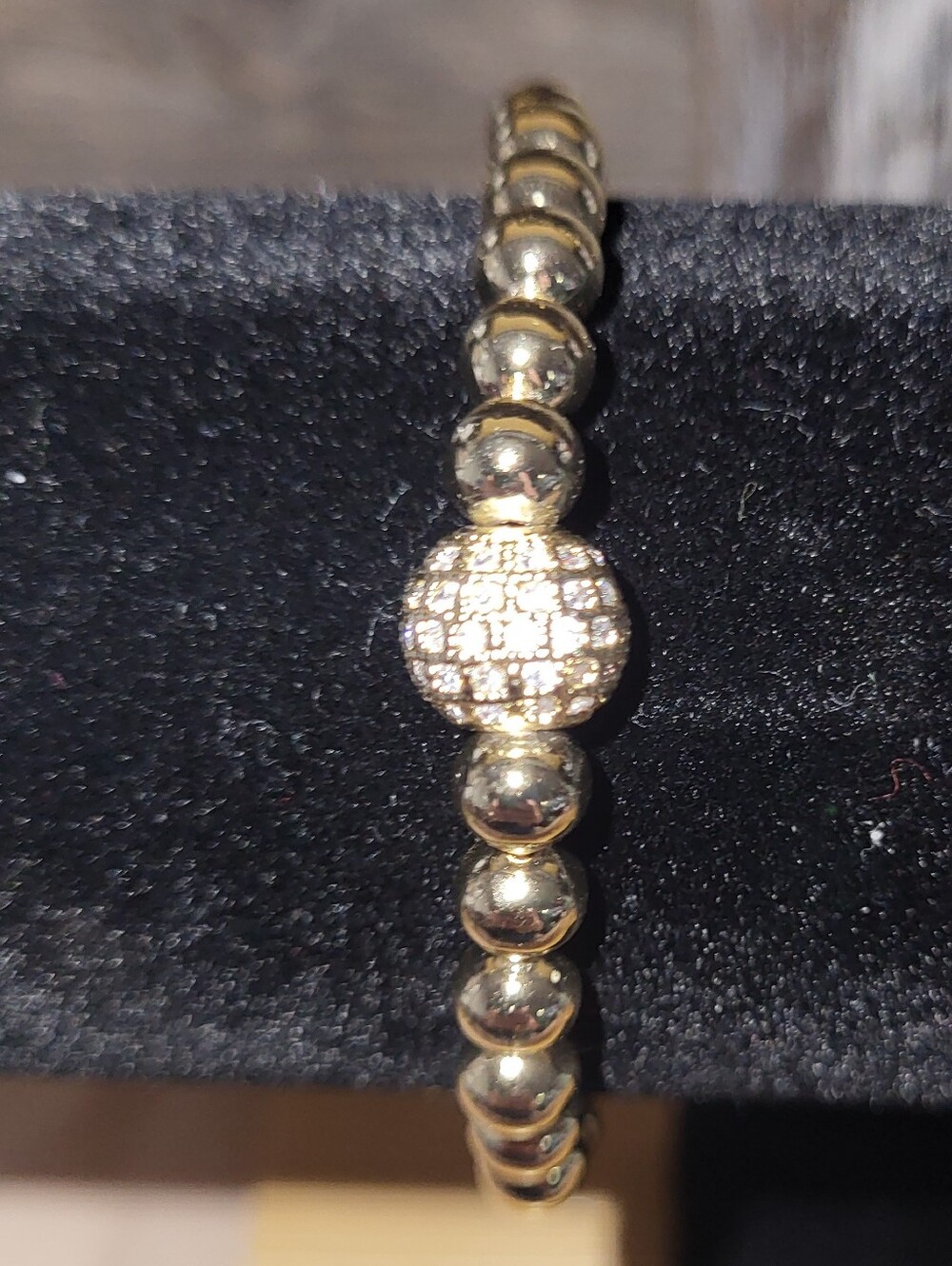 Gold Beaded Bracelet with Pave Accent